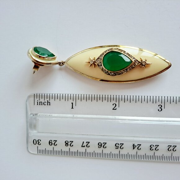 New Angelique de Paris Long White Green Natural Stone Gold Plated Earrings - Picture 13 of 15